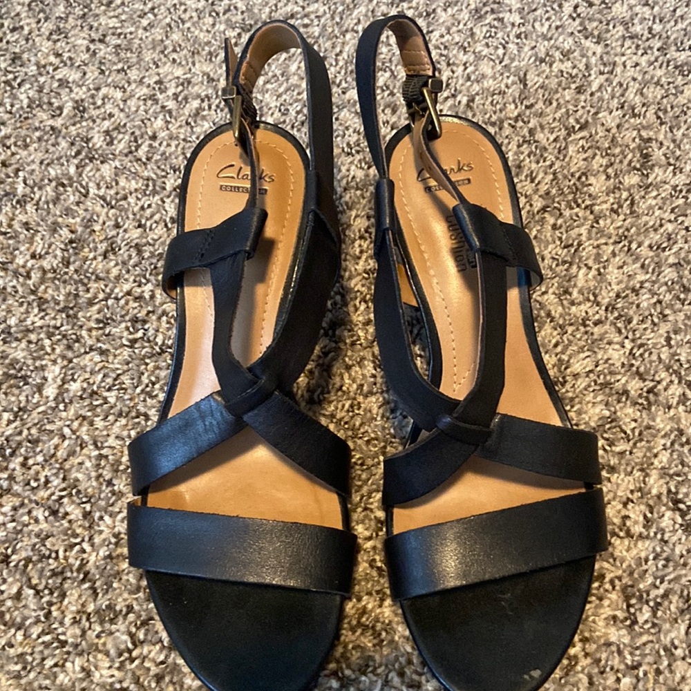 Clarks Black Leather Slingback Sandals
